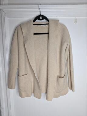 Lou & Grey Sweater Cardigan Womens XS/S White 100% Cashmere Hooded Open Front